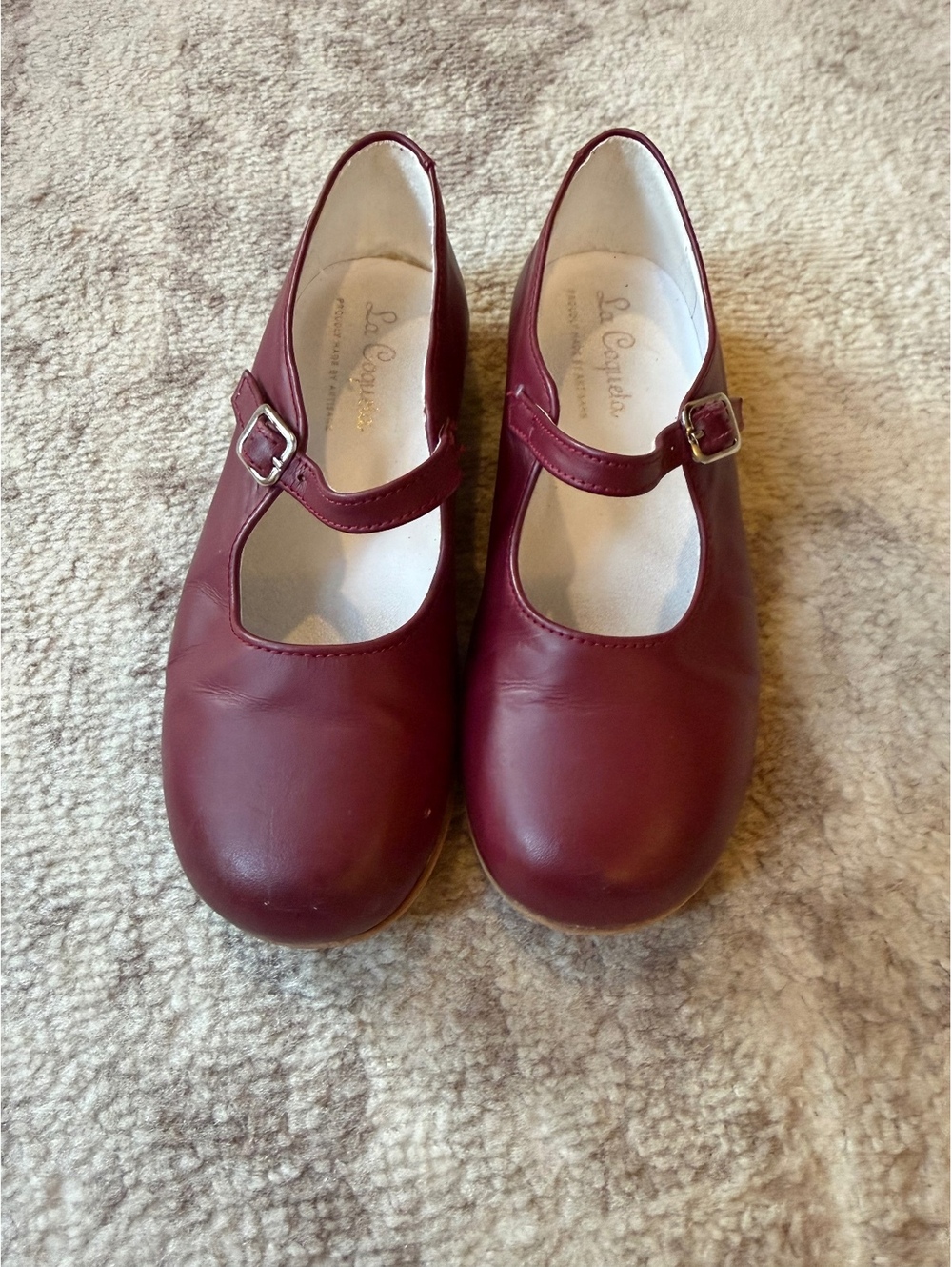 La Coqueta Artisan Mary Jane Flats Burgundy Leather Luxury Kids Shoe